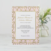 Invitation Peach rose et Gold Hearts Mariage (Debout devant)