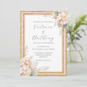 Invitation Peach rose Floral Hydrangea Or Mariage moderne (Debout devant)