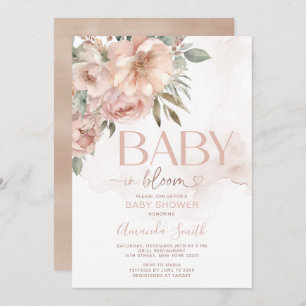 Invitation Peach Rose Gold Flowers Baby in Bloom Baby shower