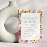 Invitation Peach rose jaune Aquarelle Bat mitzvah Floral<br><div class="desc">Invitation Bat mitzvah florale Peach Peach Pink Yellow</div>