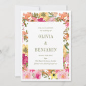 Invitation Peach rose jaune Aquarelle Mariage Floral (Devant)