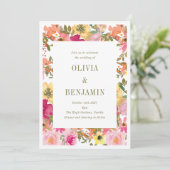 Invitation Peach rose jaune Aquarelle Mariage Floral (Debout devant)