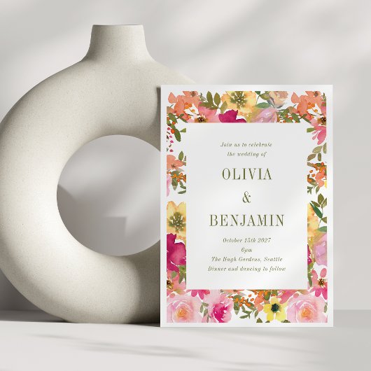 Invitation Peach rose jaune Aquarelle Mariage Floral