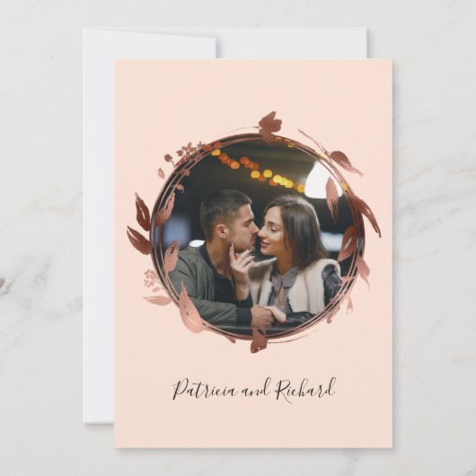 Invitation Peach Rose Monogramme Photo Mariage Menu Card (Dos)