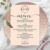 Invitation Peach Rose Monogramme Photo Mariage Menu Card
