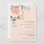 Invitation Peach rose or floral QR RSVP mariage de luxe (Devant)