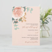 Invitation Peach rose or floral QR RSVP mariage de luxe (Debout devant)