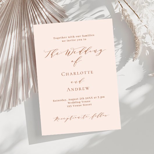 Invitation Peach rose or luxe mariage formel