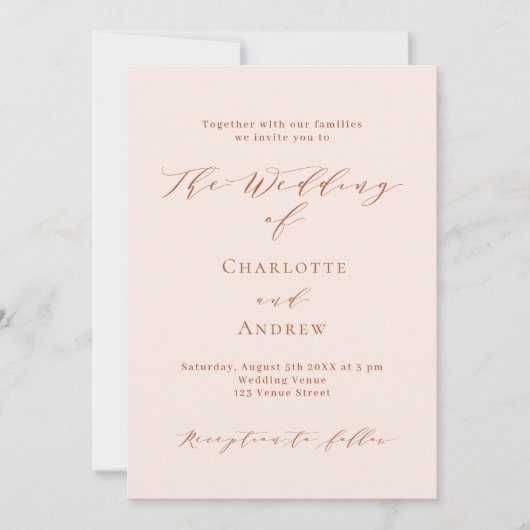 Invitation Peach rose or officiel QR code RSVP mariage (Devant)