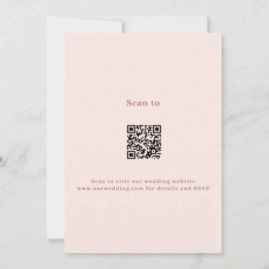 Invitation Peach rose or officiel QR code RSVP mariage (Dos)