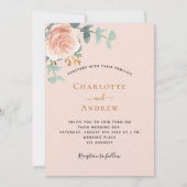 Invitation Peach rose or verdure mariage de luxe QR RSVP (Devant)