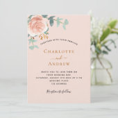 Invitation Peach rose or verdure mariage de luxe QR RSVP (Debout devant)