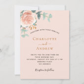 Invitation Peach rose or verdure QR RSVP détails mariage (Devant)