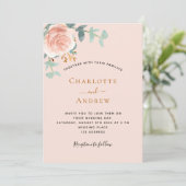 Invitation Peach rose or verdure QR RSVP détails mariage (Debout devant)