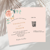 Invitation Peach rose or verdure QR RSVP détails mariage