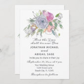 Invitation Peach rose pâle violet Floral Mariage chrétien (Devant / Derrière)