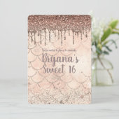 Invitation Peach rose Parties scintillant Drip Sirène Sweet 1 (Debout devant)