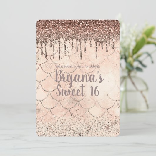 Invitation Peach rose Parties scintillant Drip Sirène Sweet 1 (Debout devant)