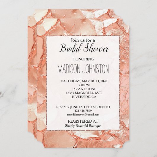 Invitation Peach Rose rose or Glam (Devant / Derrière)