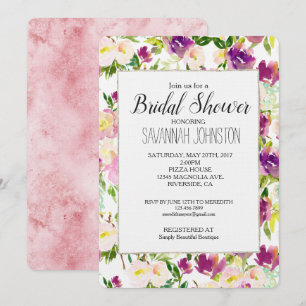 Invitation Peach rose violet Bourgogne Fête des mariées flora