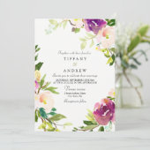 Invitation Peach rose violet Floral Aquarelle Mariage Inviter (Debout devant)
