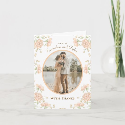 Invitation Peach Rose Wedding Thank You Cards Photo (Devant)