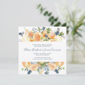 Invitation Peach Russe Peony Floral Bouquet SQ Mariage (Debout devant)