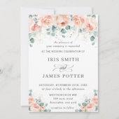 Invitation Peach Rustic Floral Rose Mariage de verdure (Devant)