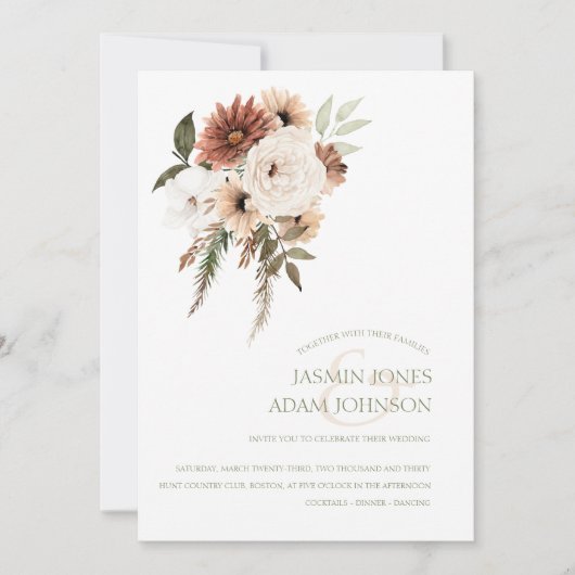 Invitation Peach Rustic Terracotta Verdure Mariage Floral (Devant)