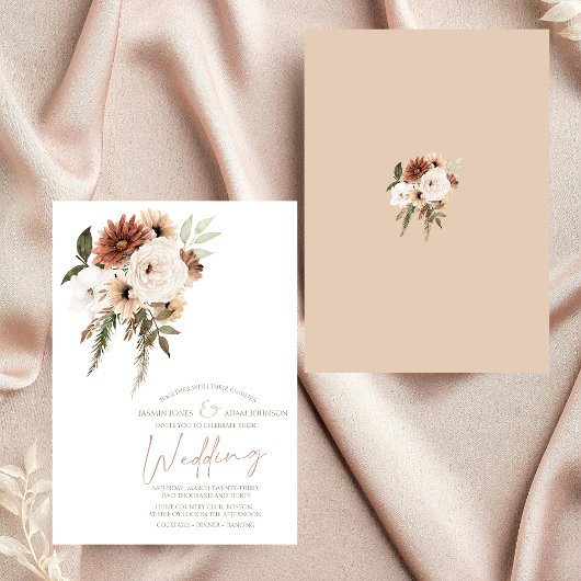 Invitation Peach Rustic Terracotta Verdure Mariage Floral