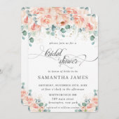 Invitation Peach Rustique Floral Rose Fête des mariées de ver (Devant / Derrière)