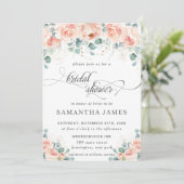 Invitation Peach Rustique Floral Rose Fête des mariées de ver (Debout devant)