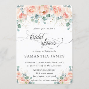 Invitation Peach Rustique Floral Rose Fête des mariées de ver