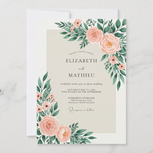 Invitation Peach Sage Alluring Spring Wedding (Devant)