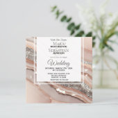 Invitation *~* Peach Saumon SILVER AGATE RSVP QR AR66 Mariage (Debout devant)