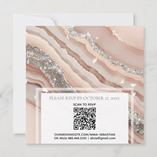 Invitation *~* Peach Saumon SILVER AGATE RSVP QR AR66 Mariage (Dos)