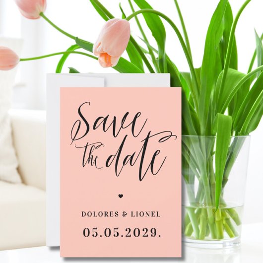 Invitation Peach Script Minimalist Enregistrer la date Invita
