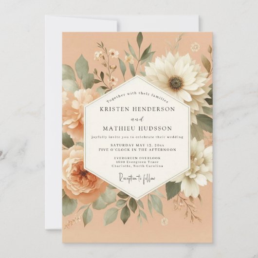 Invitation Peach Serene Flora Wedding (Devant)