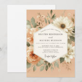 Invitation Peach Serene Flora Wedding (Devant / Derrière)