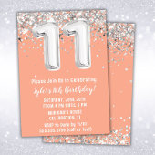 Invitation Peach Silver 11th Birthday Party