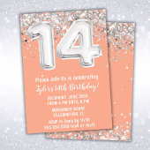 Invitation Peach Silver 14th Birthday Party
