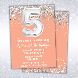 Invitation Peach Silver 5e fête d'anniversaire