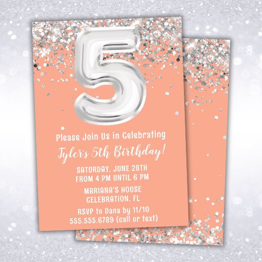 Invitation Peach Silver 5e fête d'anniversaire