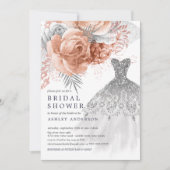 Invitation Peach & Silver Floral Mariage Fête des mariées rob (Devant)