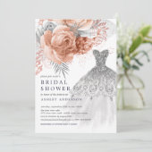 Invitation Peach & Silver Floral Mariage Fête des mariées rob (Debout devant)