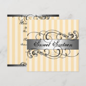Invitation Peach & Silver stripe Sweet 16 Anniversaire Invita (Devant / Derrière)