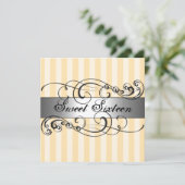 Invitation Peach & Silver stripe Sweet 16 Anniversaire Invita (Debout devant)