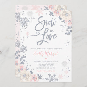 Invitation Peach & Silver Winter Fête de l'mariée Snow In Lov