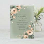 Invitation Peach Soft Bloom Wedding (Debout devant)
