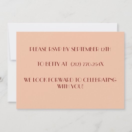 Invitation Peach Sophisticted Vin rouge fête d'anniversaire (Dos)